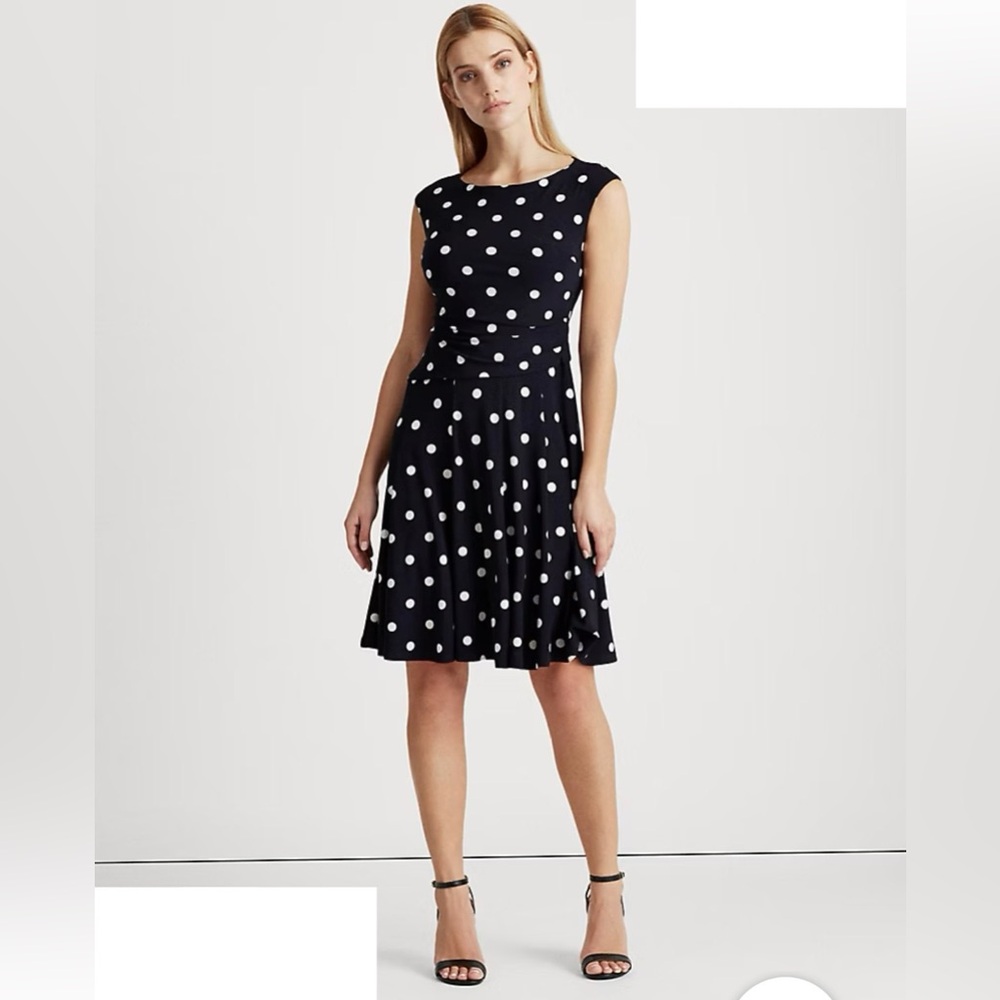 Ralph Lauren Black and White Polka Dot Jersey Dress